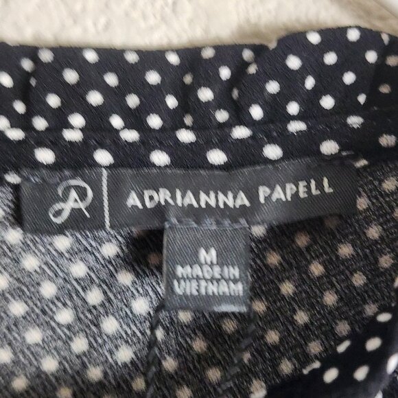 Adrianna Papell Blouse Womens Medium Black White Polka Dot Cold Shoulder Ruffle - Picture 5 of 10